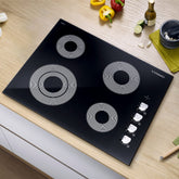 COS-244ECC 24 Inch Electric Ceramic Glass Cooktop with Burners, Dual Zone Element, Hot Surface Indicator Light and Control Knobs, Black (24 Inch)
